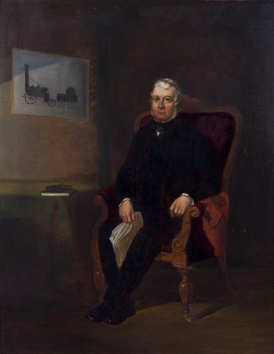 Portrait of Robert Stephenson with Rocket by English School